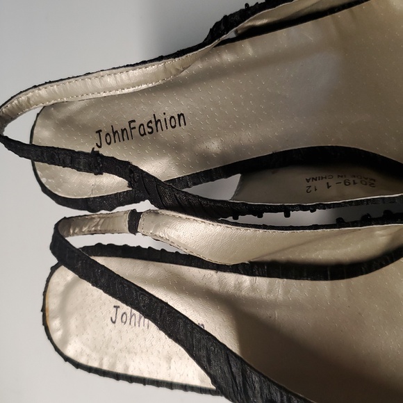 John Fashion Women's Black Beaded High Heel Sling Back Pointy Toe Shoes Size 12 - Picture 4 of 6